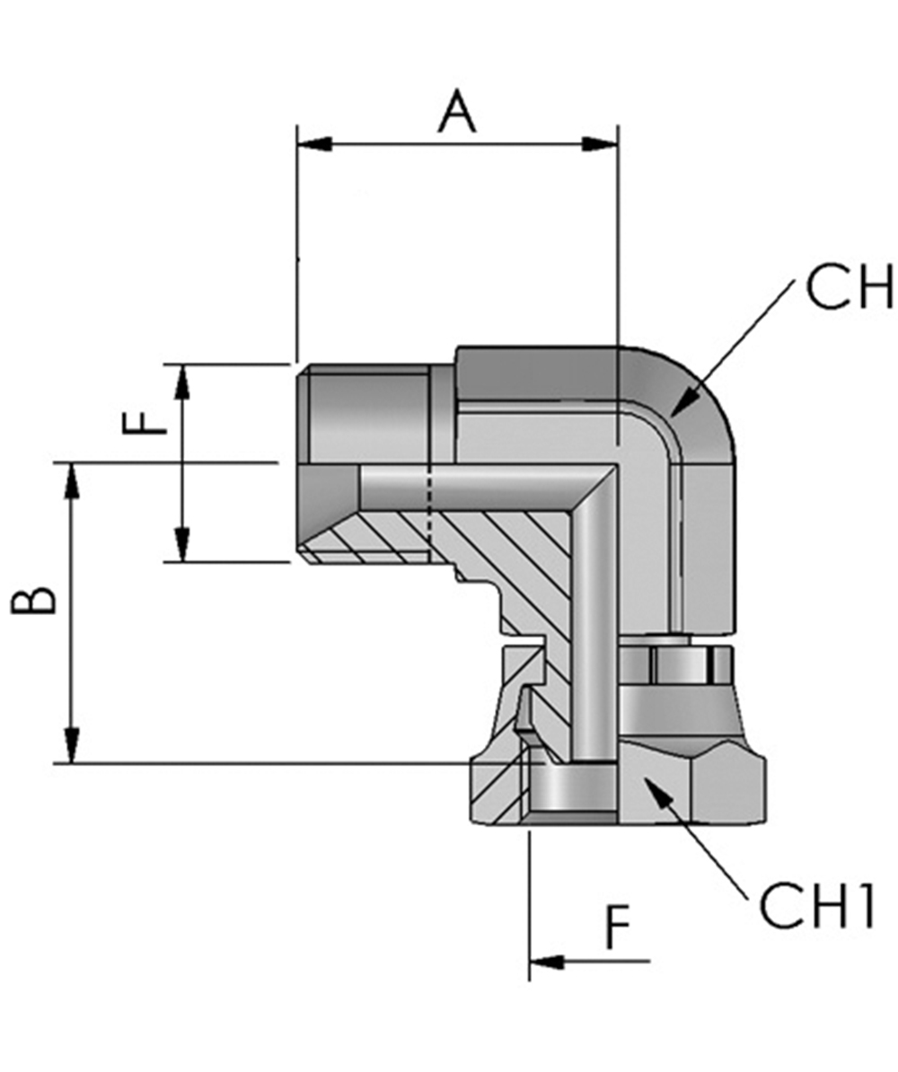 FB Hydraulik Adapter BSP, kompakter Winkel 90 BSPP-AG X BSP-berwurfmutter 60 Konus, XXST201-0000