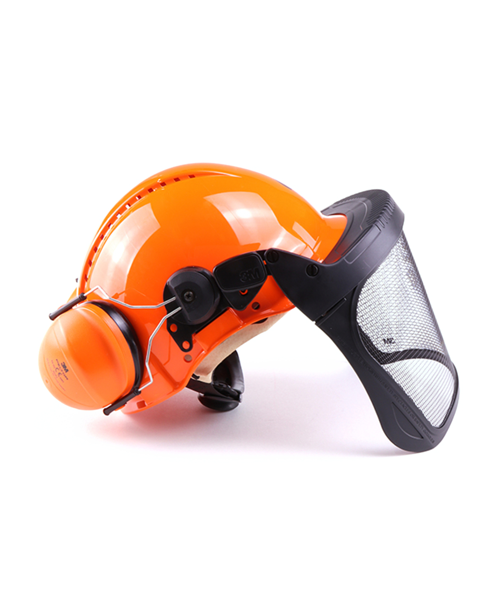 Bauhelm mit Gesichtsschutz und Gehörschutz Netz Helm Kopfschutz Forsthelm weiß 